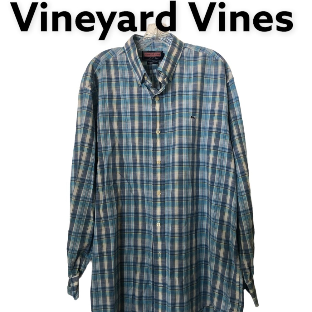 Vineyard Vines Boy's Long Sleeve Blue plaid Button down Shirt XL